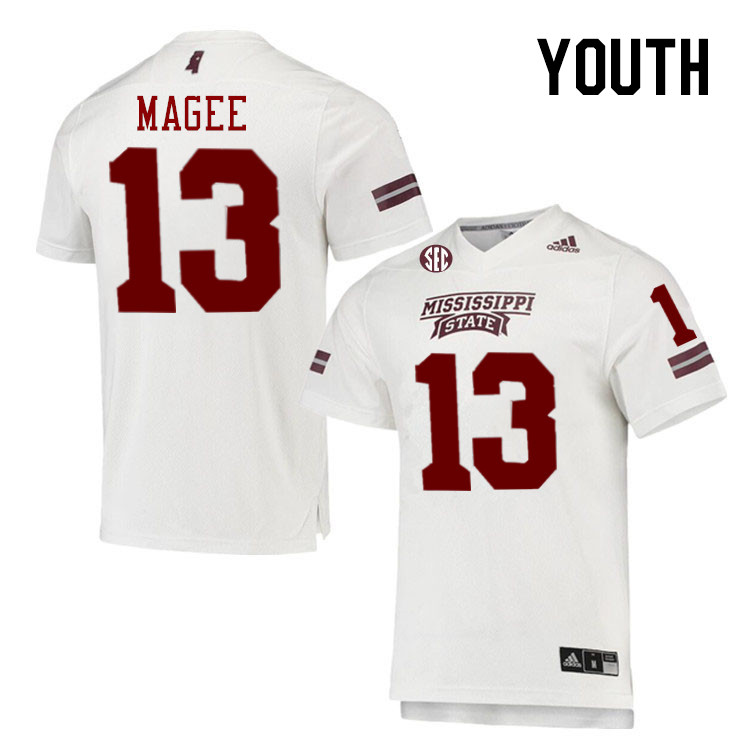 Youth #13 Sanfrisco Magee Mississippi State Bulldogs College Football Jerseys Stitched-White